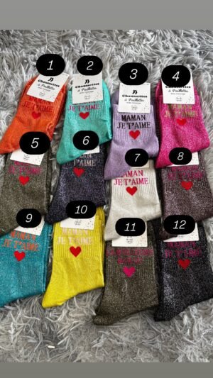 Chaussettes paillettes « maman je t’aime »