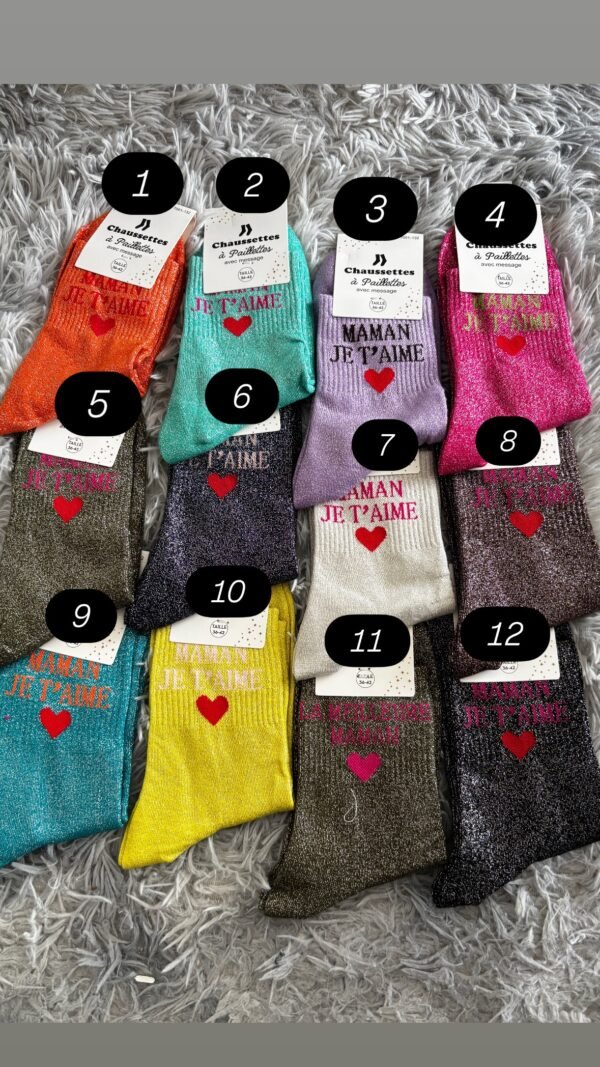 Chaussettes paillettes « maman je t’aime »